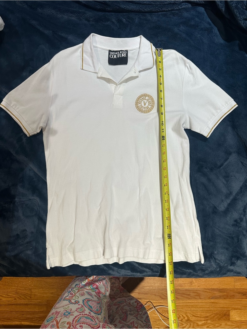 Versace Jeans Couture White Polo with Gold Trim and Chest Emblem